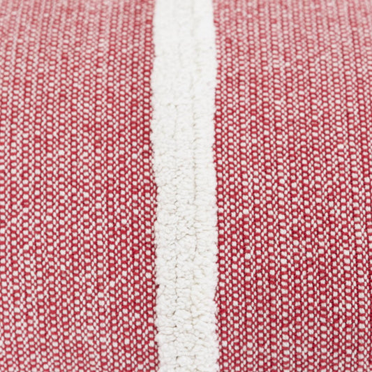 14" X 14" Red and White Cotton Pillow With Tassels Edges