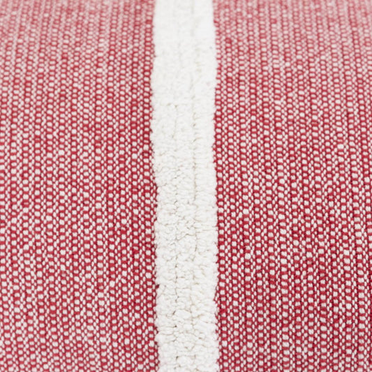 14" X 26" Red And White Lumbar Weave Cotton Throw Pillow with Tassels