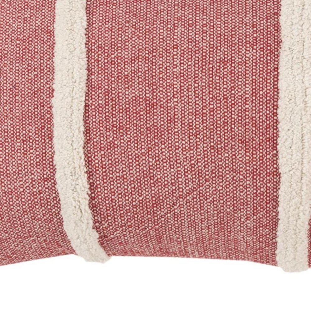 14" X 26" Red And White Lumbar Weave Cotton Throw Pillow with Tassels