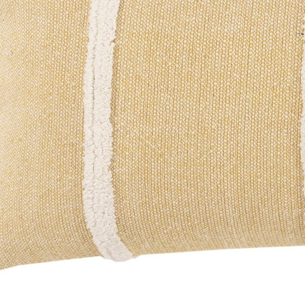 14" X 26" White And Yellow Lumbar Weave Cotton Throw Pillow with Tassels