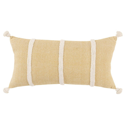 14" X 26" White And Yellow Lumbar Weave Cotton Throw Pillow with Tassels