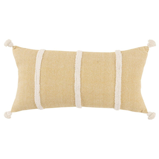 14" X 26" White And Yellow Lumbar Weave Cotton Throw Pillow with Tassels