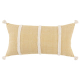 14" X 26" White And Yellow Lumbar Weave Cotton Throw Pillow with Tassels