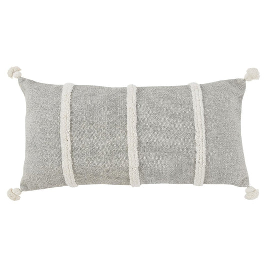 14" X 26" Gray And White Lumbar Weave Cotton Throw Pillow with Tassels