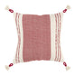 20" Red and White Color Block Cotton Throw Pillow With Tassels