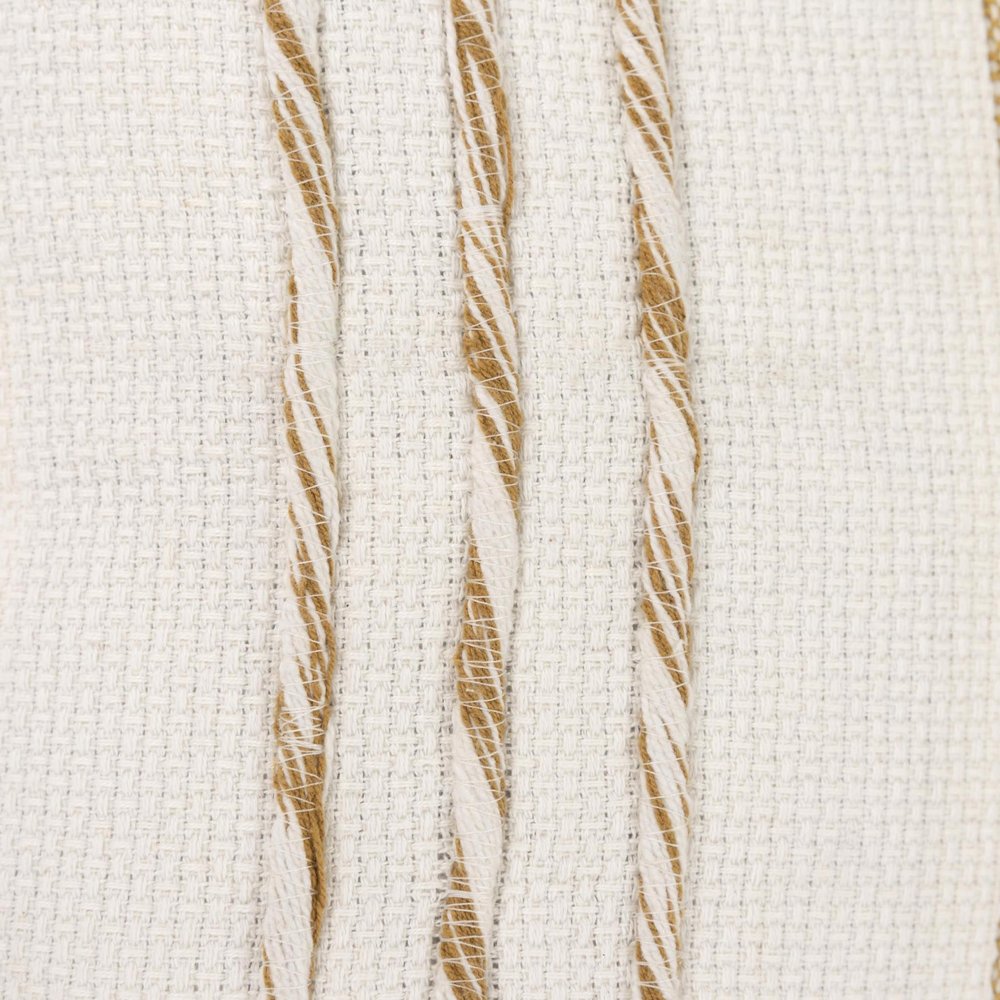 20" Yellow and White Color Block Cotton Throw Pillow With Tassels