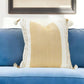 20" Yellow and White Color Block Cotton Throw Pillow With Tassels