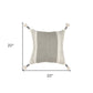 20" Gray and White Color Block Cotton Throw Pillow With Tassels