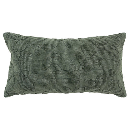 14" X 26" Green Cotton Lumbar Throw Pillow With Texture