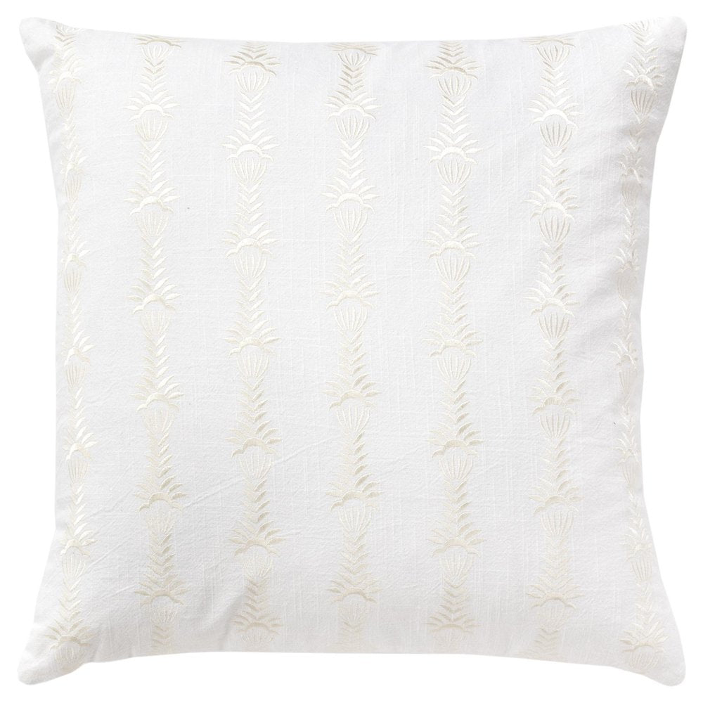 20" White Cotton Throw Pillow With Embroidery