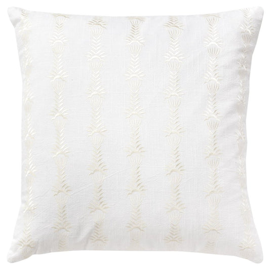 20" White Cotton Throw Pillow With Embroidery