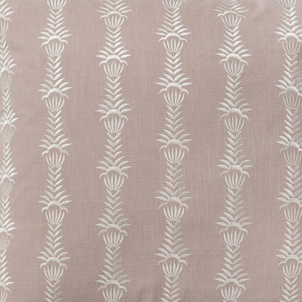 20" Pink and White Cotton Throw Pillow With Embroidery