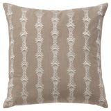 20" Taupe and White Cotton Throw Pillow With Embroidery