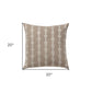20" Taupe and White Cotton Throw Pillow With Embroidery