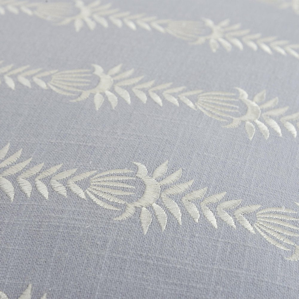 20" Light Blue and White Cotton Throw Pillow With Embroidery