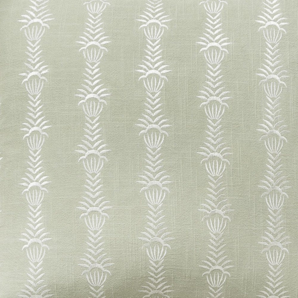 20" Green and White Cotton Throw Pillow With Embroidery