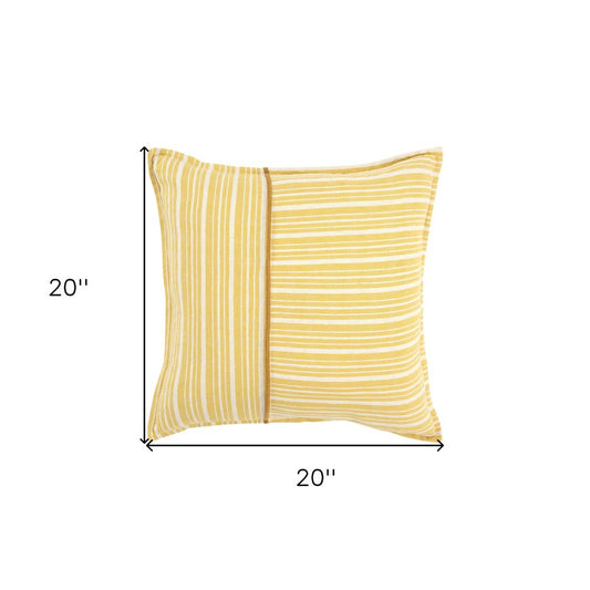 20" Yellow and White Cotton Pillow With Embroidery Edges