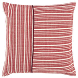 20" Red and Ivory Striped Cotton Throw Pillow
