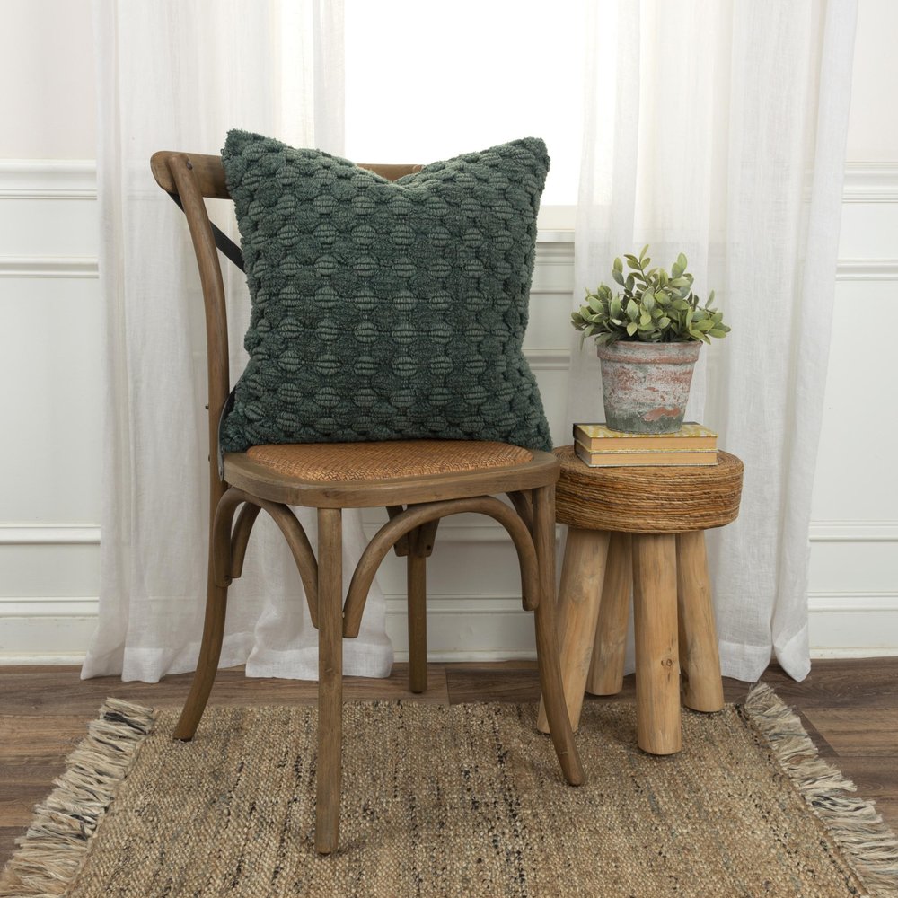 20" Dark Green Cotton Throw Pillow with Texture