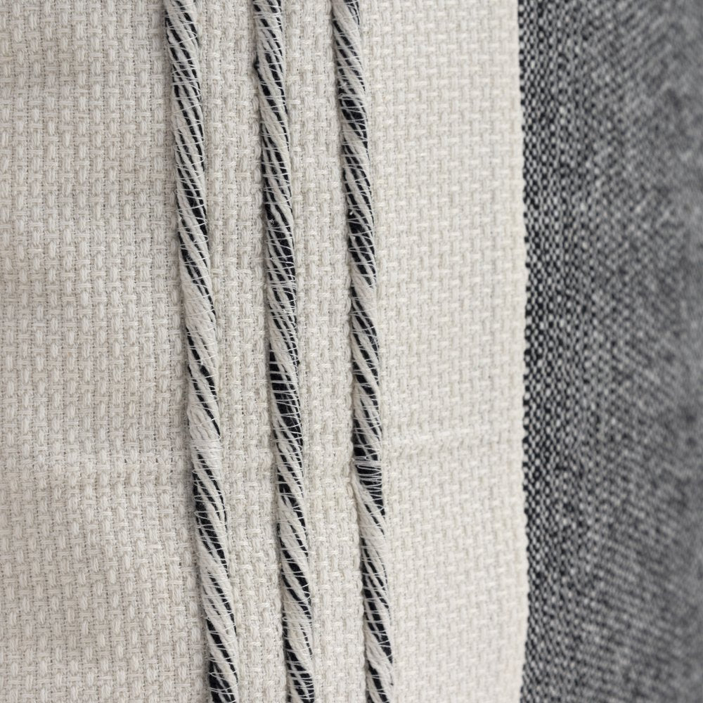 20" White and Black Striped Cotton Throw Pillow with Tassels and Texture
