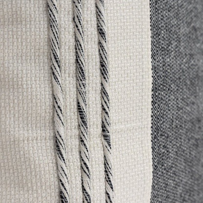 20" White and Black Striped Cotton Throw Pillow with Tassels and Texture