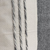 20" White and Black Striped Cotton Throw Pillow with Tassels and Texture