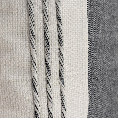 20" White and Black Striped Cotton Throw Pillow with Tassels and Texture