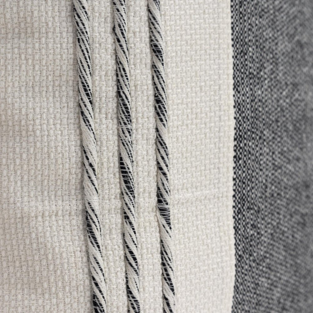 20" White and Black Striped Cotton Throw Pillow with Tassels and Texture
