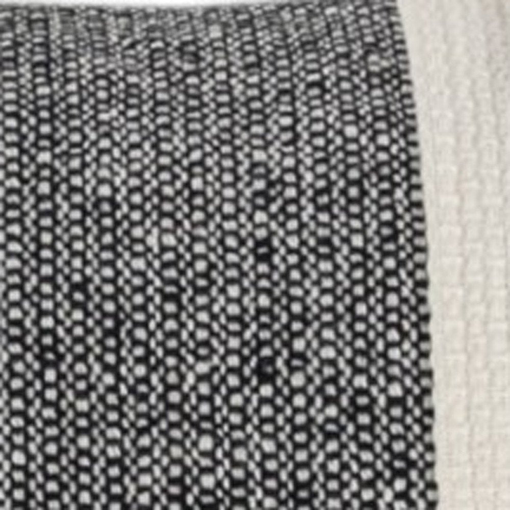 20" White and Black Striped Cotton Throw Pillow with Tassels and Texture