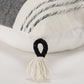 20" White and Black Striped Cotton Throw Pillow with Tassels and Texture