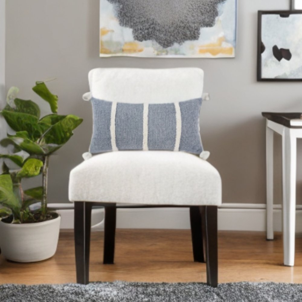 14" X 14" Blue and White Cotton Pillow With Tassels Edges