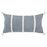 14" X 14" Blue and White Cotton Pillow With Tassels Edges