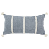 14" X 26" Blue And White Lumbar Weave Cotton Throw Pillow with Tassels