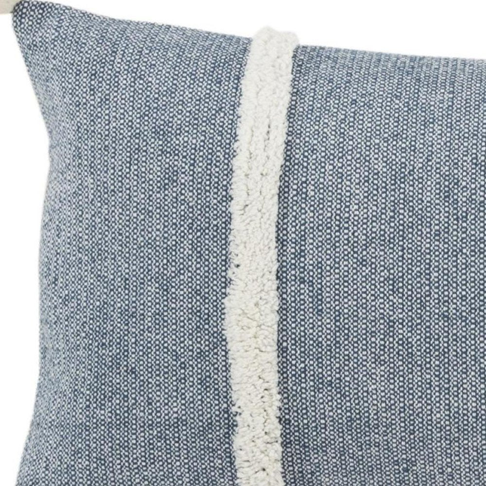 14" X 26" Blue And White Lumbar Weave Cotton Throw Pillow with Tassels