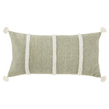 14" X 26" Green And White Lumbar Weave Cotton Throw Pillow with Tassels