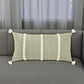 14" X 26" Green And White Lumbar Weave Cotton Throw Pillow with Tassels