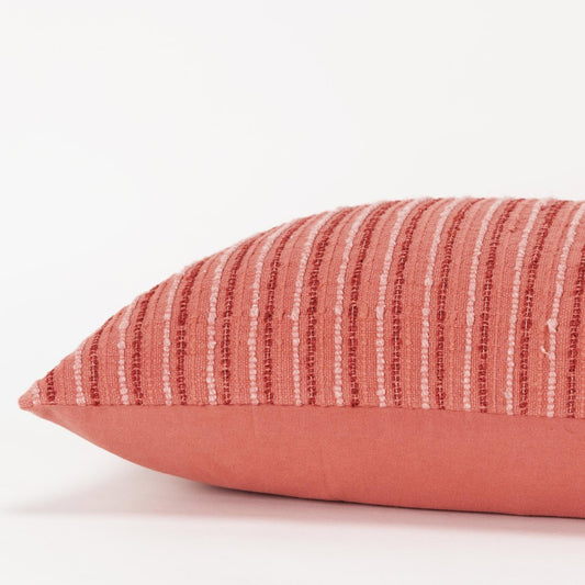 14" X 26" Terra Cotta Lumbar Striped Cotton Blend Throw Pillow