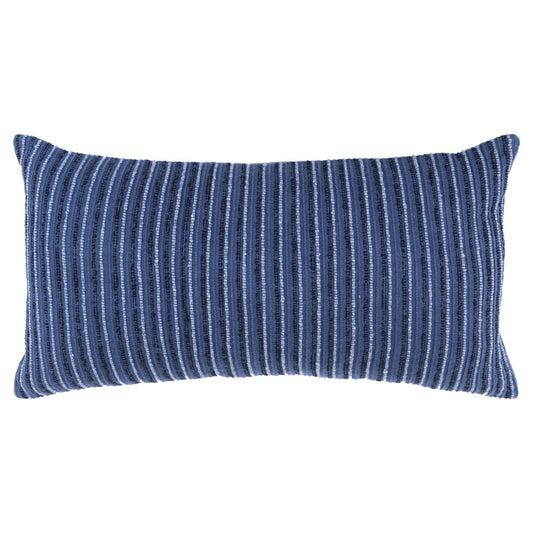 14" X 26" Blue Lumbar Striped Cotton Blend Throw Pillow