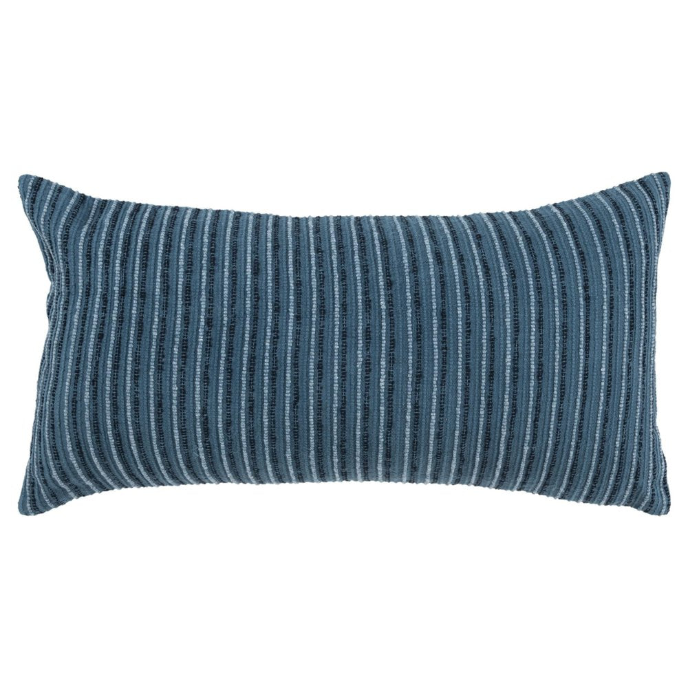 14" X 26" Blue Striped Cotton Blend Lumbar Throw Pillow
