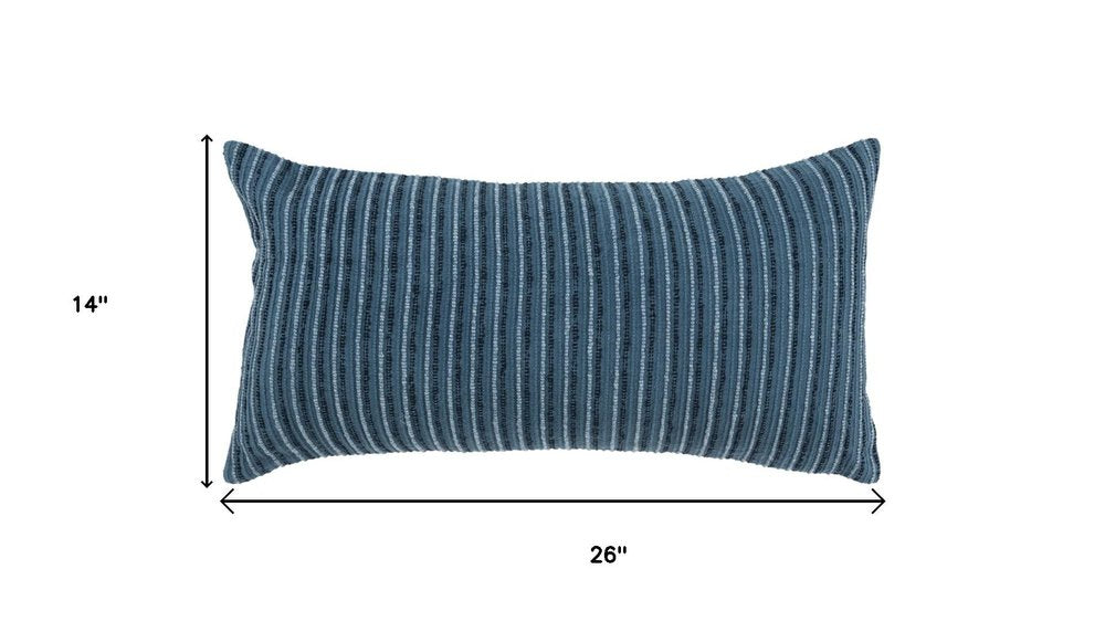 14" X 26" Blue Striped Cotton Blend Lumbar Throw Pillow