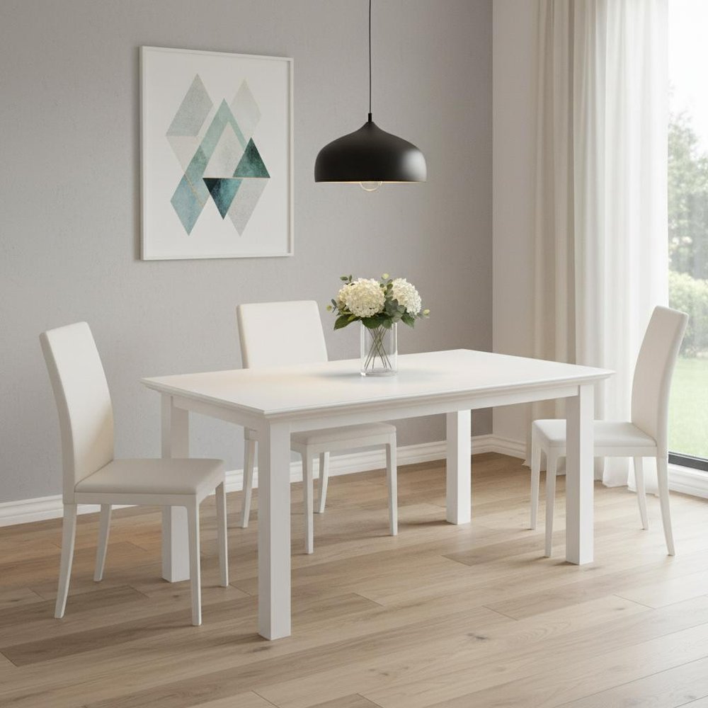 63" White Solid Wood Dining Table