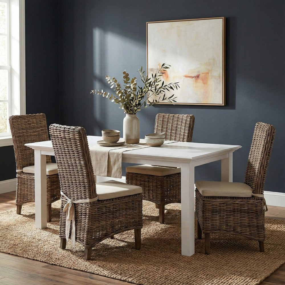 63" White Solid Wood Dining Table