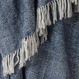 50" X 60" Navy Blue And White Chevron Cotton Throw Blanket with Fringe