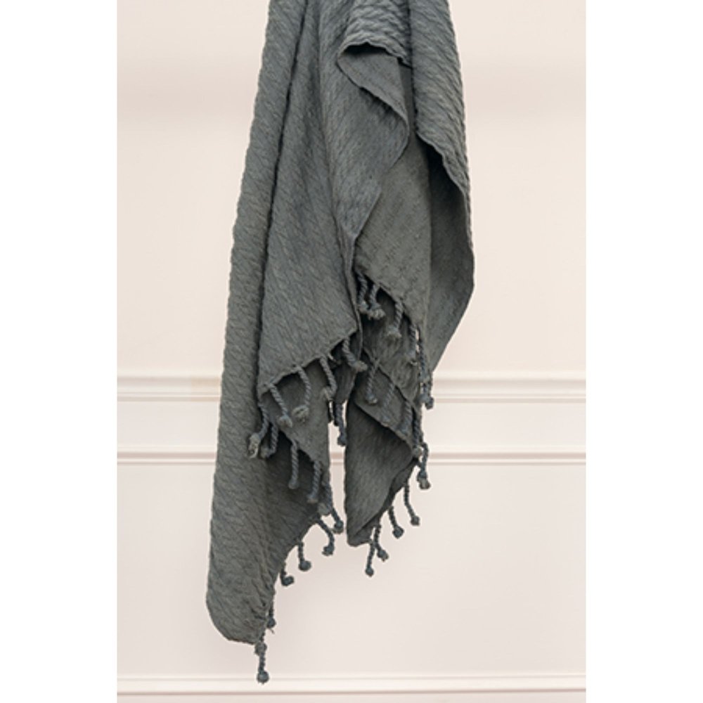 50" X 60" Gray Cotton Knitted Striped Throw Blanket with Tassels