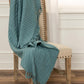 50" X 60" Teal Cotton Cable Knit Throw Blanket with Tassels