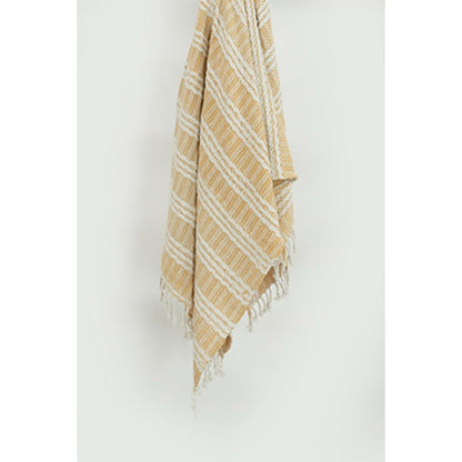 50" X 60" Gold And Ivory Striped Cotton Throw Blanket with Fringe