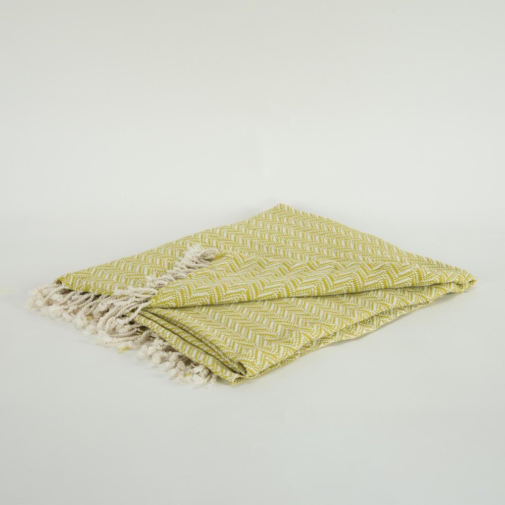 50" X 60" Green Cotton Woven Chevron Throw Blanket with Fringe