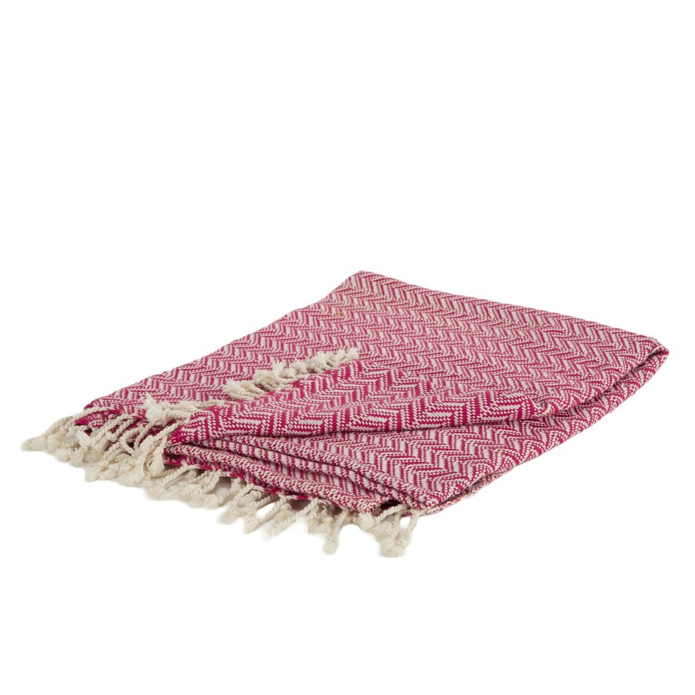 50" X 60" Hot Pink Cotton Woven Chevron Throw Blanket with Fringe