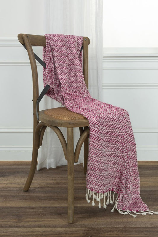 50" X 60" Hot Pink Cotton Woven Chevron Throw Blanket with Fringe