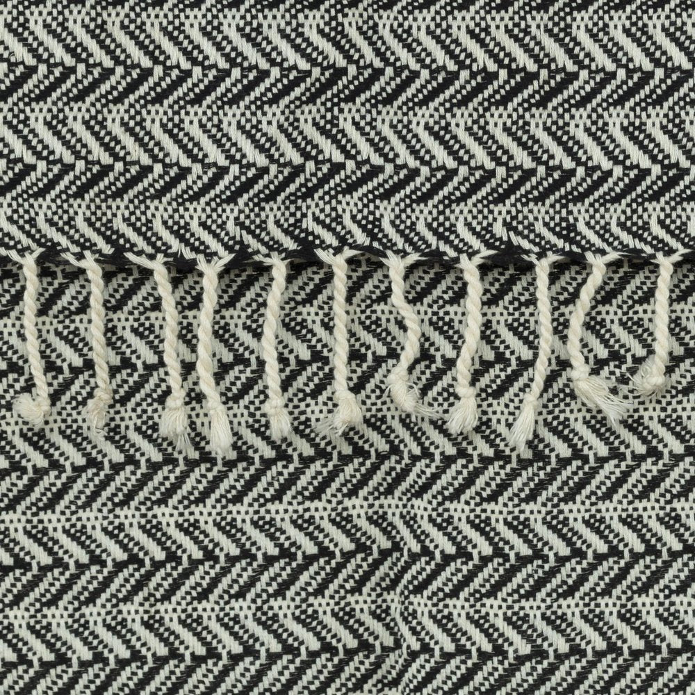 50" X 60" Black And Ivory Chevron Cotton Throw Blanket with Fringe
